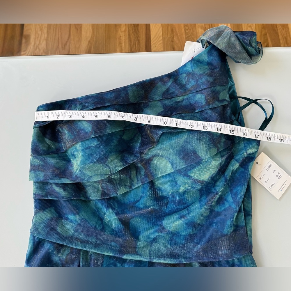 NWT Rene Ruiz Collection Blue Multi One-Shoulder Gown Size 12 - Picture 6 of 11